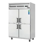image of Everest ESRH4 49" 2-Section Reach-In Refrigerator w/ 4 Solid Half Doors, Top Mount, Stainless Steel, 48 cu. ft.
