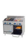 image of Comstock-Castle F3218-24-2RB 48" Gas Restaurant Range w/ 24" Griddle, 24" Charbroiler, (2) Space Saver Ovens, 140.000 BTU