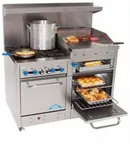 image of Comstock-Castle F3218-24B 48" Gas Restaurant Range w/ (4) Open Burners, 24" Raised Griddle, (2) Space Saver Ovens, 204.000 BTU