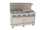 image of Comstock-Castle F3226-24 60" Gas Restaurant Range w/ (6) Open Burners, 24" Griddle, (2) Standard Ovens, 270.000 BTU
