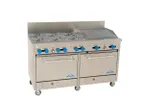 image of Comstock-Castle F3226-2RB 60" Gas Restaurant Range w/ (6) Open Burners, (1) 24" Charbroiler, (2) Standard Ovens, 282.000 BTU