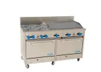 image of Comstock-Castle F3226-3RB 60" Gas Restaurant Range w/ (4) Open Burners, (1) 36" Charbroiler, (2) Standard Ovens, 258.000 BTU
