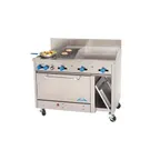 image of Comstock-Castle F3430-18-1.5RB 48" Gas Restaurant Range w/ (2) Open Burners, (1) 18" Griddle, (1) 18" Charbroiler, (1) Standard Oven, (1) Cabinet Base, 160.000 BTU