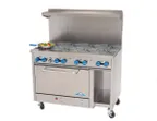 image of Comstock-Castle F3430 48" Gas Restaurant Range w/ (8) Open Burners, (1) Standard Oven, (1) Cabinet Base, 222.000 BTU