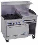 image of Comstock-Castle F3430-24B 48" Gas Restaurant Range w/ (4) Open Burners, 24" Raised Griddle, (1) Standard Oven, (1) Cabinet Base, 186.000 BTU 