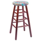 image of G & A 115PS Demi Backless Barstool, 30" H, Round Upholstered Padded Seat, European Beechwood Frame, Footrest