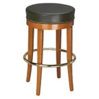 image of G & A 117NH Demi Barstool, 30" H, Backless, Round Upholstered Padded Seat, European Beechwood Frame, Brass Footring