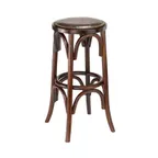 image of G & A 188PSNH Cross Back Barstool, 30"H, Backless, Upholstered Padded Seat with Nail Trim, Oak Bentwood Frame, Footrest