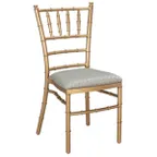 image of G & A 589 Chiavari Stackable Chair, Ladder Back, Padded Seat, 18 Gauge Steel Frame with Gold Finish