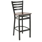 image of G & A 613-B SS Dante Barstool, Ladder Back, Solid Wood Saddle Seat, Black Powder Coated 18 Gauge Steel Frame, Non-Marring Floor Glides