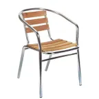 image of G & A 629 Newport Arm Chair, Teak Wood Ladder Back, Anodized Aluminum Frame, Indoor/Outdoor Stacking