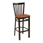 image of G & A 635-W PS Wyndham Barstool with Slat Back and Padded seat, Walnut Finish, 18 Gauge Steel Frame