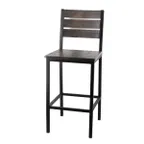 image of G & A 649-PS Bar Stool, Distressed Grey, Wood Back, Upholstered Padded Seat, 18 Gauge Steel Frame, Black Finish
