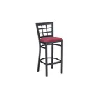 image of G & A 650-B SS Windsor Barstool with Grid Back, Solid Wood Saddle Seat, Black Finish, 18 Gauge Steel Frame