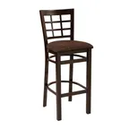 image of G & A 650-W VS Windsor Barstool, Grid Back, Veneer Seat, Walnut Finish, 18 Gauge Steel Frame