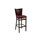 image of G & A 660 Geo Barstool, Upholstered Square Back, Padded Seat, Black Metal Frame, Vinyl