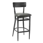 image of G & A 670 Brushed Distressed Gray Bar Stool, Upholstered Padded Seat, Steel Frame, Footrest, Non-Marring Glides