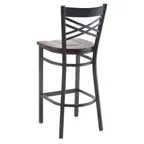 image of G & A 699-B SS Double Cross Back Barstool, Solid Wood Saddle Seat, 18 Gauge Steel Frame, Black Finish, Footrest, Armless