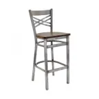 image of G & A 699-D SS Double Cross Back Barstool with Solid Wood Saddle Seat, 18 Gauge Steel Frame, Distressed Clear Finish, Footrest
