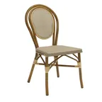 image of G & A 807 Aluminum Outdoor Paris Side Chair with Platinum Textilene Back & Seat, Hairpin Back, Powder Coat Bamboo Finish