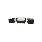 image of G & A 8300 Monterey 4-Piece Outdoor Lounge Set, Resin Wicker, Aluminum Frame, White Cushions, Espresso Glass Top
