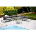 image of G & A 8400 Ravello 6-Piece Modular Outdoor Lounge Set with Grey Cushions, Synthetic Teak Finish