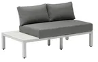 image of G & A 8404-R Ravello Lounge Sofa Seat, Indoor/Outdoor Use, Grey Cushions, Synthetic White Wash Teak with Grey Aluminum Frame, Right Side Table, Nylon Floor Glides
