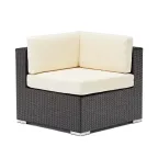 image of G & A 8503 Siena Lounge Corner Seat, Resin Wicker, Ivory Cushions, Espresso Finish, Aluminum Frame