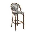 image of G & A 909 Marina Barstool, Stacking, Synthetic Wicker, Aluminum Frame, Walnut Finish