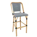 image of G & A 913 Paris Stacking Side Barstool, Wicker Textilene Back & Seat, Aluminum Frame, Black-White, Indoor/Outdoor