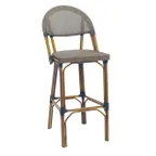 image of G & A 920 Ibiza Aluminum Barstool with Espresso Textilene Back and Seat, Armless, Powder Coat Walnut Finish
