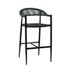 image of G & A 923 Commercial Outdoor Barstool, Stacking, All-Weather Aluminum Frame, Synthetic Wicker Seat, Black Finish