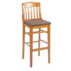 image of G & A 9510PS Schoolhouse Barstool with Slat Back, Upholstered Padded Seat, European Beechwood Frame, Footrest, Mortise and Tenon Construction