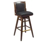 image of G & A 9511FP NAIL Schoolhouse Swivel Barstool, Plain Back, Vinyl Upholstered with Nailhead Padding, Beechwood Frame