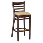 image of G & A 9512 Barstool with Ladder Back and Upholstered Padded Seat, European Beechwood Frame