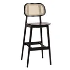 image of G & A 9616-VS Barstool – Black Finish, Cane Wood Back, Veneer Seat, Beechwood Frame, Plastic Floor Glides