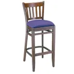 image of G & A 9625 Vertical Barstool, Slat Back, Upholstered Padded Seat, European Beechwood Frame, Footrest, Mortise and Tenon Construction