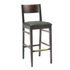 image of G & A 9643 Mercer Barstool with Wood Back and Padded Seat, Walnut Finish, Beechwood Frame