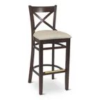 image of G & A 9877PS Provence Barstool – Criss-Cross Wood Back, Upholstered Seat, Footrest, Beechwood Frame, Glides