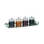 image of GET 3195012 Frilich Jam Bar, 4-Comp Silv,0.63 Qt SAN Lidded Containers, Steel Base, Dishwasher Safe