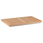 image of GET 3856010 Bread Board, 22-4/5" x 14-4/5" x 1-2/5" Rectangular Tan Wood, Stainless Reservoir - Set