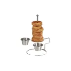 image of GET 4-81878 Clipper Mill Onion Ring Tower - 4" Dia., 7" H, Stainless Steel, 2 Condiment Cup Holders