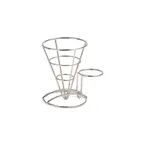 image of GET 4-88864 Fry Cone Basket, 5" Dia. x 7"H, Stainless Steel with 2-3/4" Dia. Condiment Cup Holder