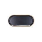 image of GET B251127-GLDB Plate, 12-5/8"L x 5-7/8"W x 3/4"H, Oval Melamine, Black with Gold Rim