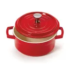 image of GET CA-002-RW/CC Heiss Mini Bistro Pot, 8oz, 4-1/4" Dia × 1-3/4" H, Red/White, Enamel Aluminum, 500°F