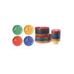 image of GET CP-10-MIX Mardi Gras™ Plate, 10-1/4" 3‑Compartment Melamine, NSF, Mardi Gras Colors - 1 Dozen