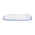 image of GET CS-1280-W/CB Enamelware Platter, 11.75" x 7.75" White With Blue Trim, Melamine, NSF - Dozen
