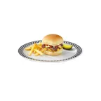 image of GET DP-909-X Dinner Plate, 9" Round, Narrow Rim, White/Black Chexers Pattern, Melamine - Dozen