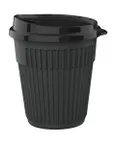 image of GET EC-212-1-CHG Ribbed Black 12oz Plastic Mug, 3-1/2" Top Dia., With Lid - Dozen