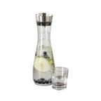 image of GET GL-CRF-40 Silhouette Glass Decanter, 40 Oz, 4-1/2" Dia x 12-1/2"H, Stainless Steel Lid, Clear